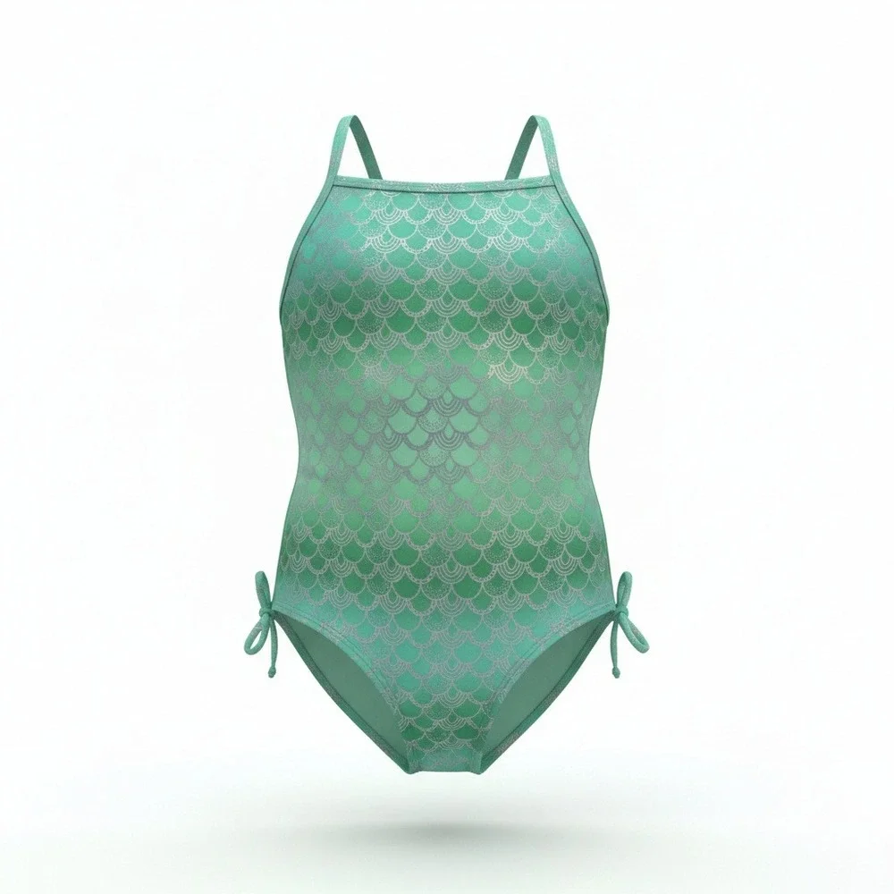 Cat Jack‎ Girls Mermaid Scale One Piece Swimsuit Green M8 Plus